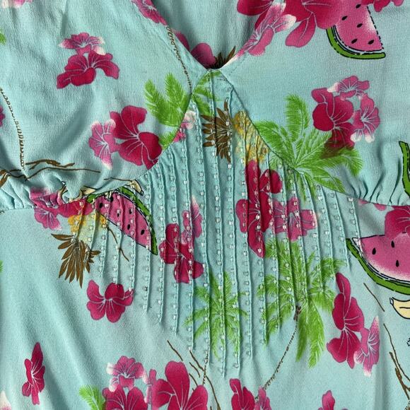 Usindo Y2K Babydoll Dress Womens Large Blue Floral Beaded Sequin Ruffle Fairy - Picture 5 of 15